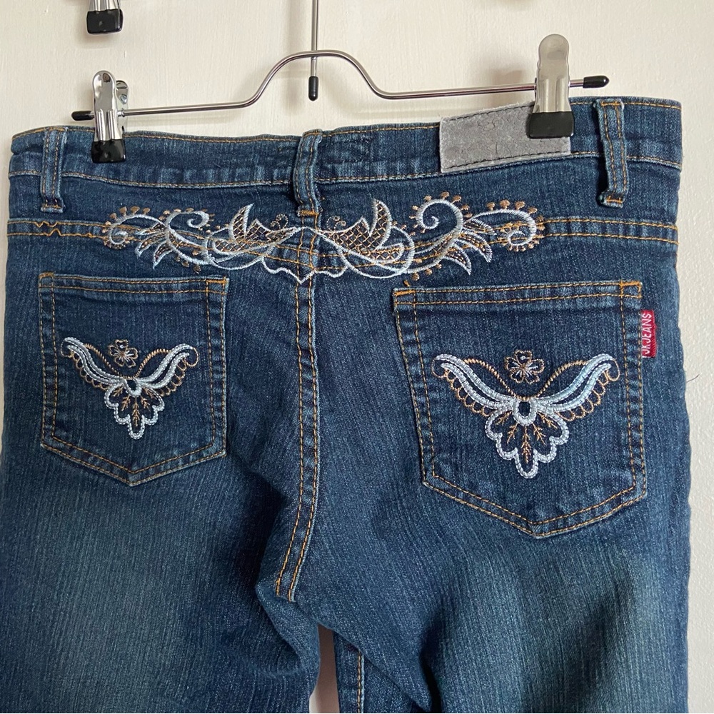 Women's Blue Embroidered Denim Capris